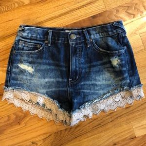 Free People Lace Trim Denim Shorts